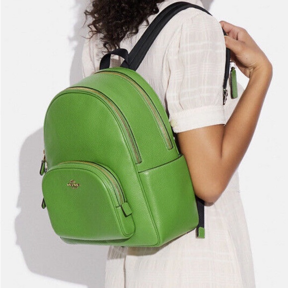 Coach “Court” Large Leather Neon Green Backpack With Two Zipped Compartments - Picture 2 of 8